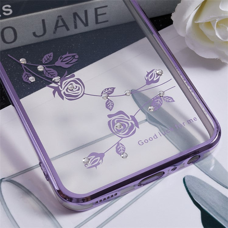 KADEM For Samsung Galaxy M33 5G (Global Version) Kickstand Phone Case Flower Pattern Rhinestone Electroplating Cover - Purple