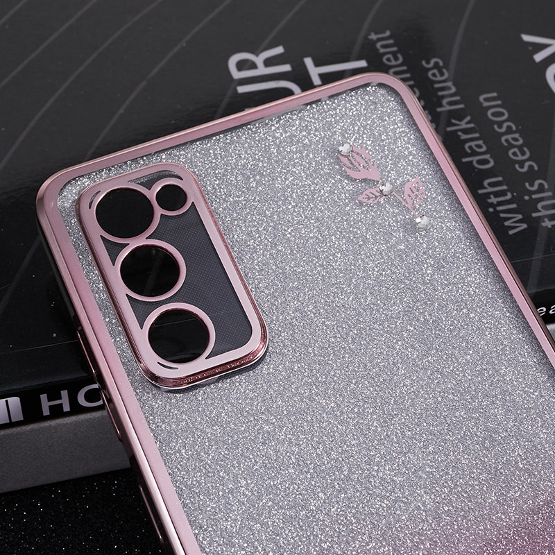 KADEM For Samsung Galaxy S20 FE / FE 5G / FE 2022 / S20 Lite Rhinestone Kickstand Phone Case Flower Pattern Gradient Glitter TPU Cover - Rose Gold
