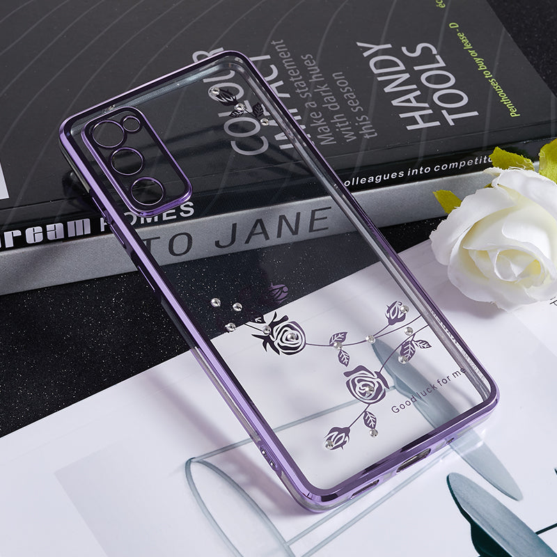 KADEM For Samsung Galaxy S20 FE / FE 5G / FE 2022 / S20 Lite Rhinestone Phone Case Flower Pattern Electroplating TPU Cover - Purple