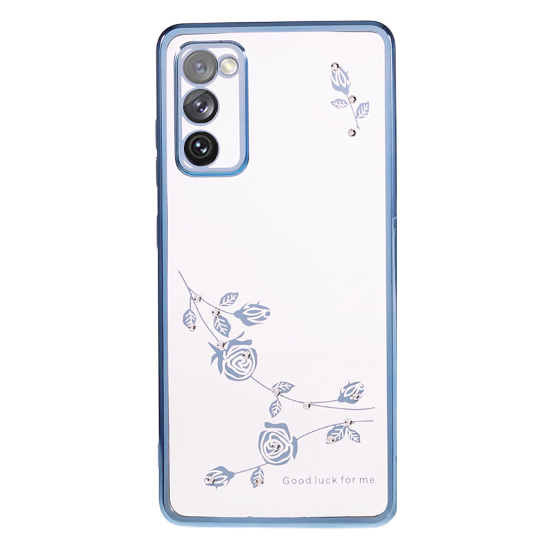 KADEM For Samsung Galaxy S20 FE / FE 5G / FE 2022 / S20 Lite Rhinestone Phone Case Flower Pattern Electroplating TPU Cover - Blue