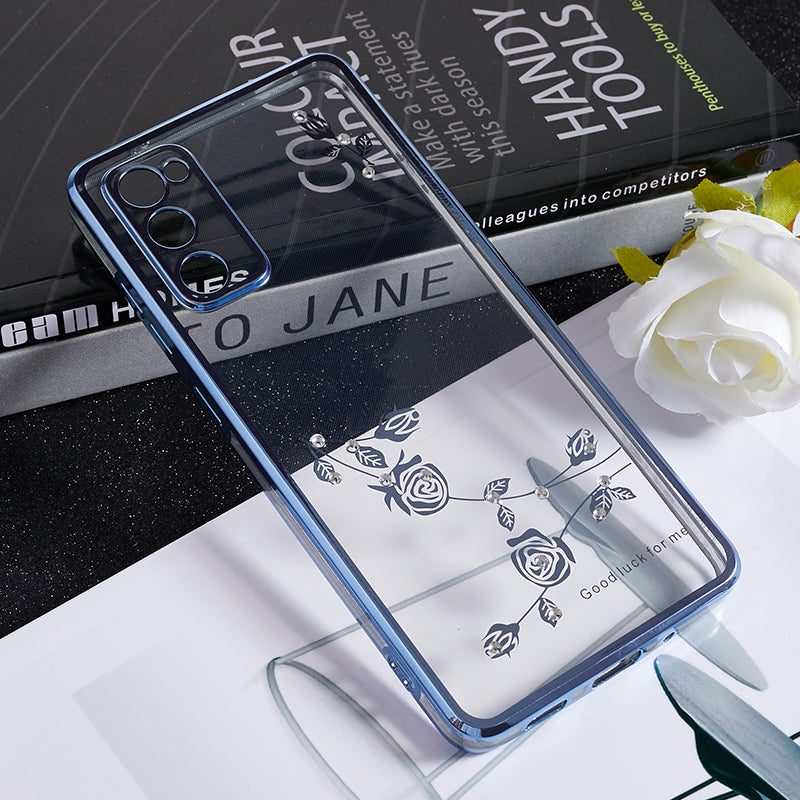 KADEM For Samsung Galaxy S20 FE / FE 5G / FE 2022 / S20 Lite Rhinestone Phone Case Flower Pattern Electroplating TPU Cover - Blue