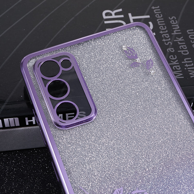 KADEM For Samsung Galaxy S20 FE / FE 5G / FE 2022 / S20 Lite Rhinestone Gradient Glitter TPU Case Flower Pattern Phone Cover - Purple