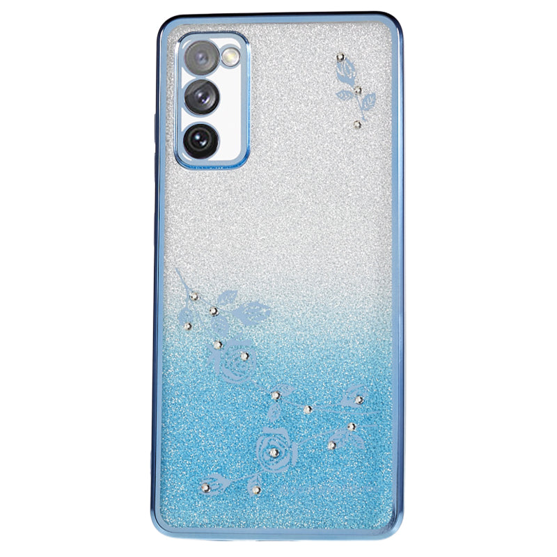 KADEM For Samsung Galaxy S20 FE / FE 5G / FE 2022 / S20 Lite Rhinestone Gradient Glitter TPU Case Flower Pattern Phone Cover - Blue