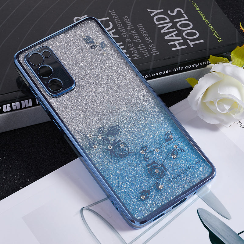 KADEM For Samsung Galaxy S20 FE / FE 5G / FE 2022 / S20 Lite Rhinestone Gradient Glitter TPU Case Flower Pattern Phone Cover - Blue