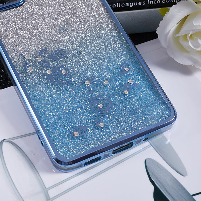 KADEM For Samsung Galaxy S20 FE / FE 5G / FE 2022 / S20 Lite Rhinestone Gradient Glitter TPU Case Flower Pattern Phone Cover - Blue