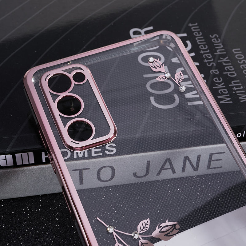 KADEM For Samsung Galaxy S20 FE / FE 5G / FE 2022 / S20 Lite Electroplating TPU Case Flower Pattern Rhinestone Phone Cover - Rose Gold