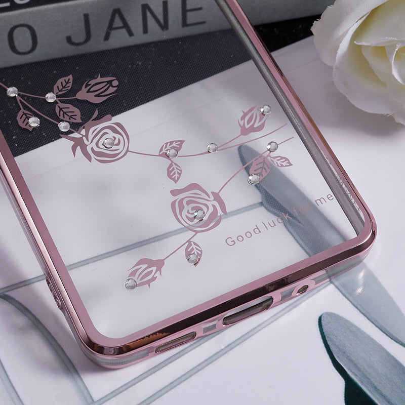 KADEM For Samsung Galaxy S20 FE / FE 5G / FE 2022 / S20 Lite Electroplating TPU Case Flower Pattern Rhinestone Phone Cover - Rose Gold