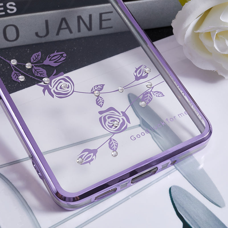 KADEM For Samsung Galaxy S20 FE / FE 5G / FE 2022 / S20 Lite Electroplating TPU Case Flower Pattern Rhinestone Phone Cover - Purple