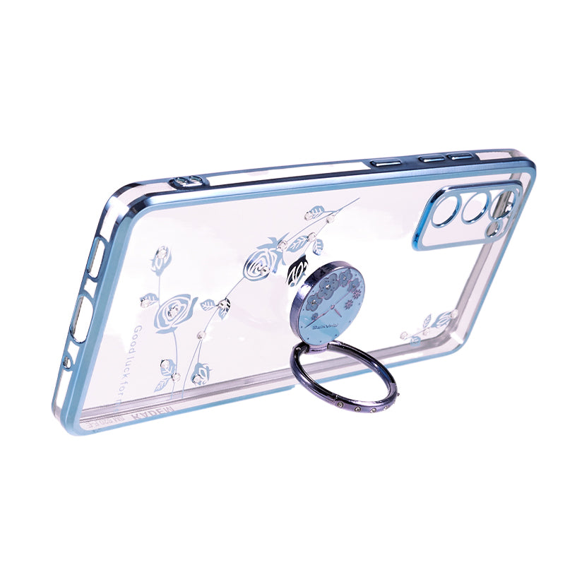 KADEM For Samsung Galaxy S20 FE / FE 5G / FE 2022 / S20 Lite Electroplating TPU Case Flower Pattern Rhinestone Phone Cover - Blue