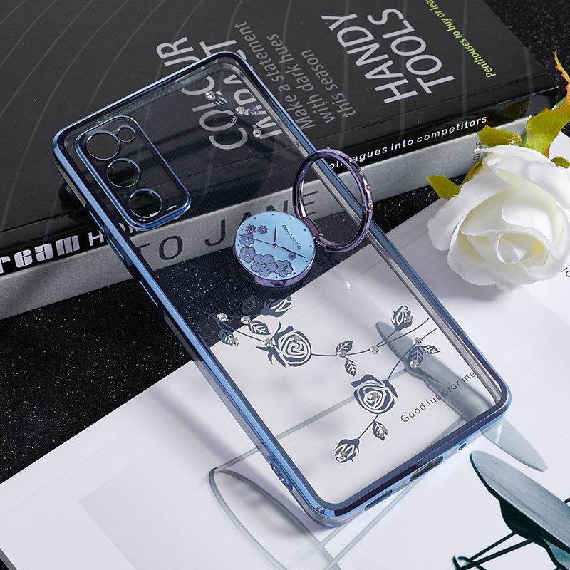 KADEM For Samsung Galaxy S20 FE / FE 5G / FE 2022 / S20 Lite Electroplating TPU Case Flower Pattern Rhinestone Phone Cover - Blue