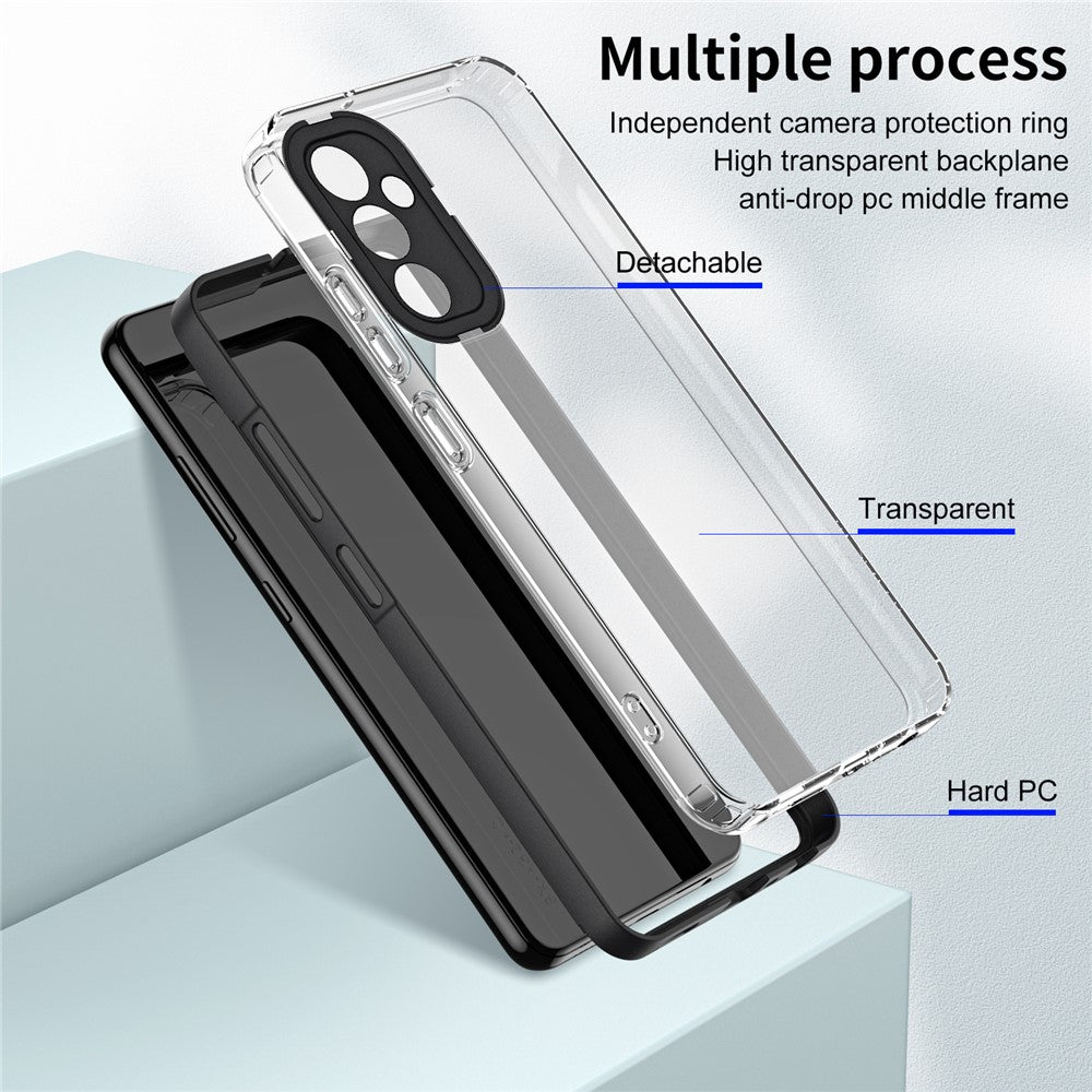 For Samsung Galaxy M14 5G Clear Back Cover TPU + PC Camera Protection Anti-drop Phone Case - Black