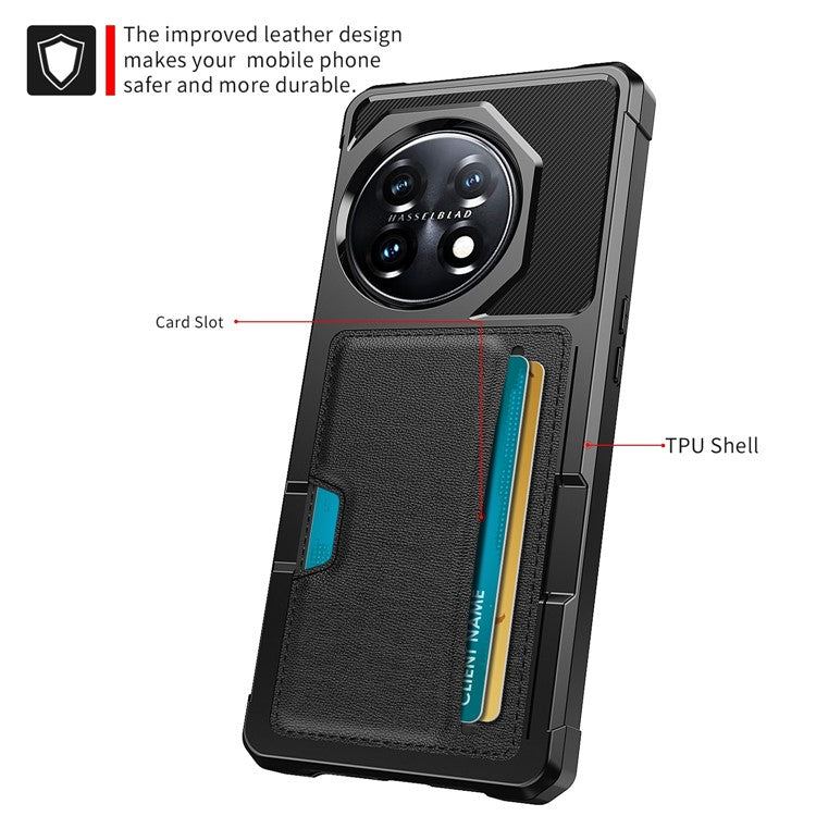 For OnePlus 11 5G Shockproof Case ZM02 PU Leather Coated Anti-Drop TPU Phone Case with Card Slot