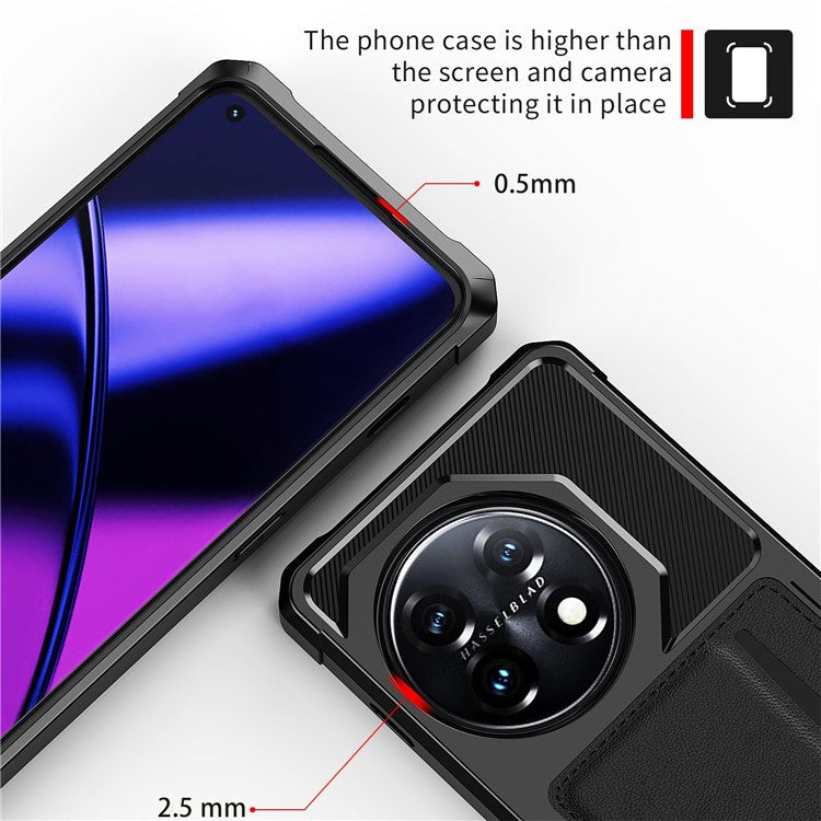 For OnePlus 11 5G Shockproof Case ZM02 PU Leather Coated Anti-Drop TPU Phone Case with Card Slot