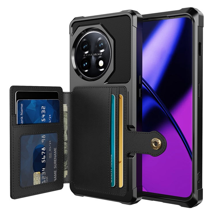 ZM03 For OnePlus 11 5G Shockproof Case PU Leather Coated TPU Phone Cover with Card Holder, Kickstand - Black