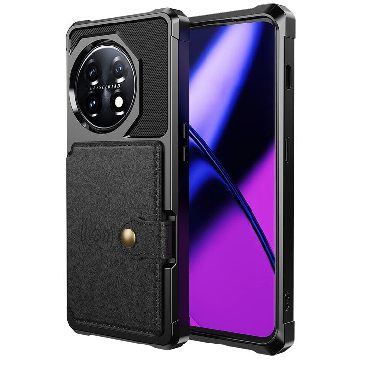 ZM03 For OnePlus 11 5G Shockproof Case PU Leather Coated TPU Phone Cover with Card Holder, Kickstand - Black