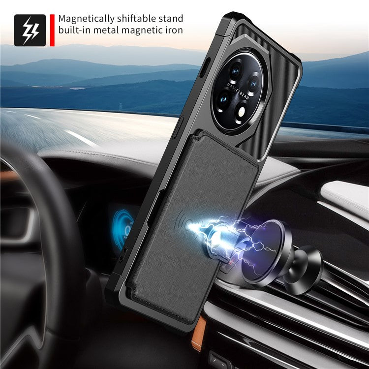 ZM03 For OnePlus 11 5G Shockproof Case PU Leather Coated TPU Phone Cover with Card Holder, Kickstand - Black