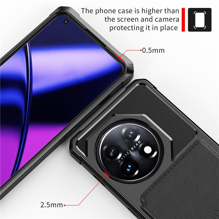 ZM03 For OnePlus 11 5G Shockproof Case PU Leather Coated TPU Phone Cover with Card Holder, Kickstand - Black