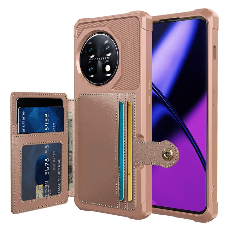 ZM03 For OnePlus 11 5G Shockproof Case PU Leather Coated TPU Phone Cover with Card Holder, Kickstand - Pink