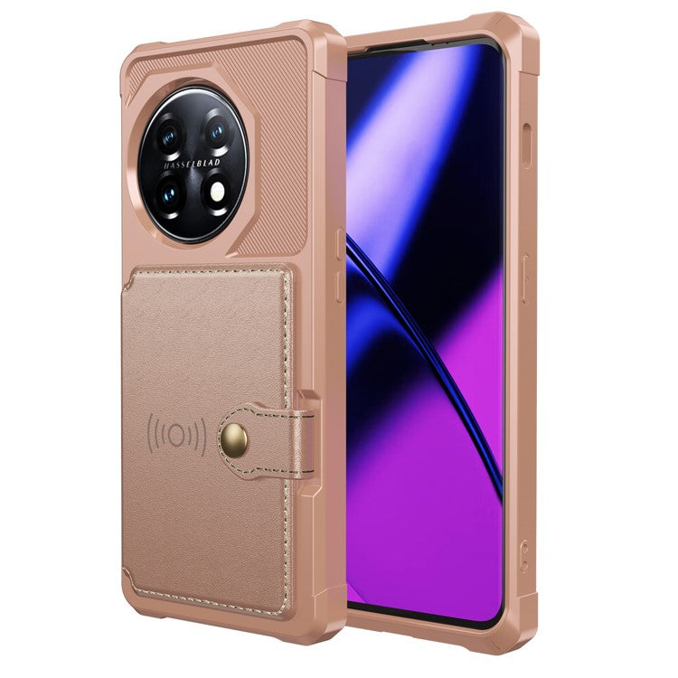 ZM03 For OnePlus 11 5G Shockproof Case PU Leather Coated TPU Phone Cover with Card Holder, Kickstand - Pink