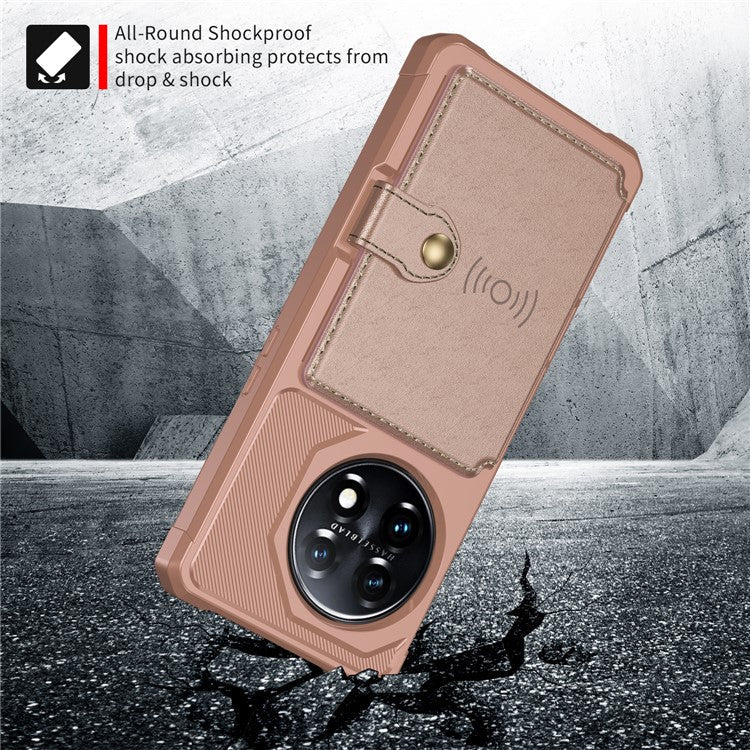 ZM03 For OnePlus 11 5G Shockproof Case PU Leather Coated TPU Phone Cover with Card Holder, Kickstand - Pink