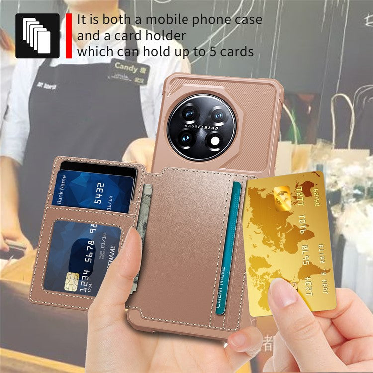 ZM03 For OnePlus 11 5G Shockproof Case PU Leather Coated TPU Phone Cover with Card Holder, Kickstand - Pink