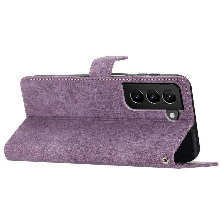 For Samsung Galaxy S22 5G Solid Color Leather Wallet Shell Skin-touch Anti-drop Stand Phone Case - Purple