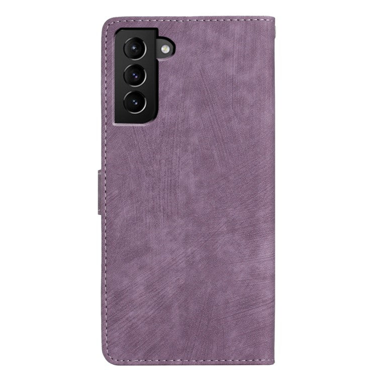 For Samsung Galaxy S22 5G Solid Color Leather Wallet Shell Skin-touch Anti-drop Stand Phone Case - Purple
