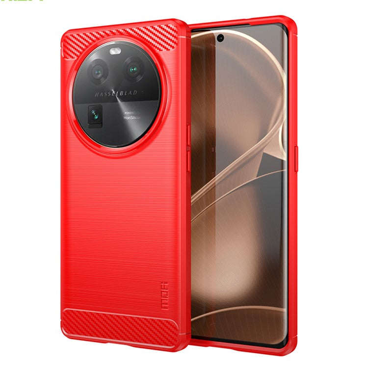MOFI JK TPU Series-1 For Oppo Find X6 Flexible TPU Slim Fit Phone Case Carbon Fiber Brushed Texture Cover - Red