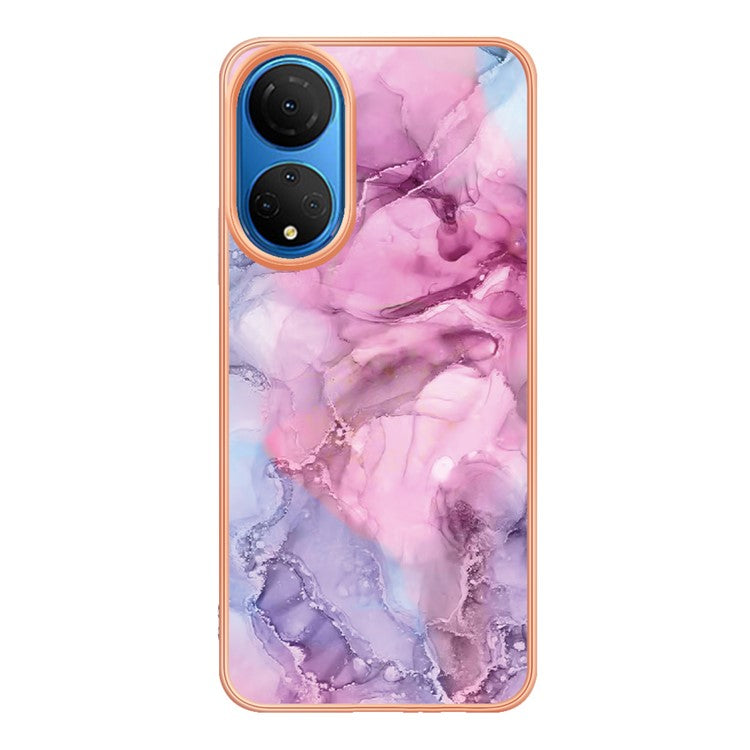 YB IMD Series-16 Style E Marble Pattern Phone Case for Honor X7 , 2.0mm Shockproof TPU IMD Electroplating Cover - Rose