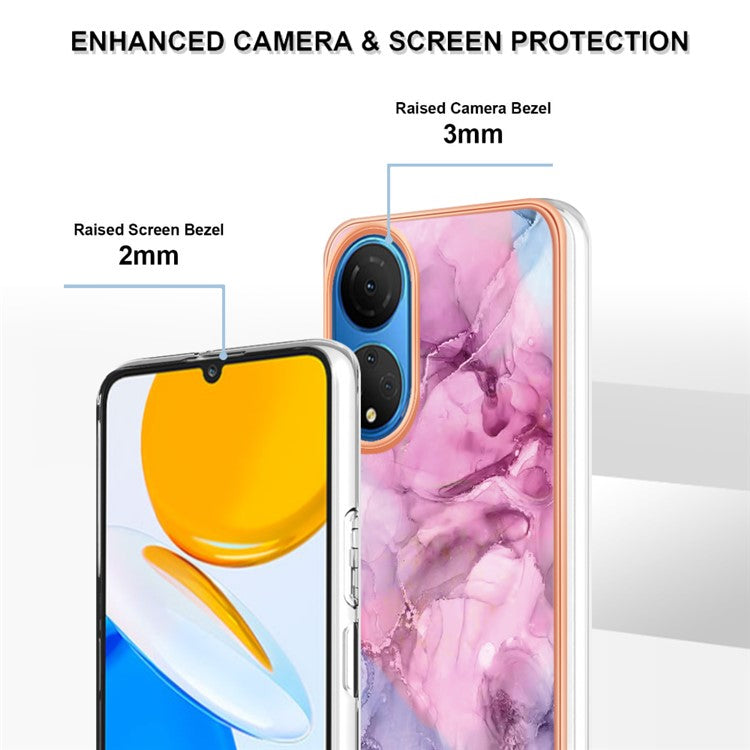 YB IMD Series-16 Style E Marble Pattern Phone Case for Honor X7 , 2.0mm Shockproof TPU IMD Electroplating Cover - Rose