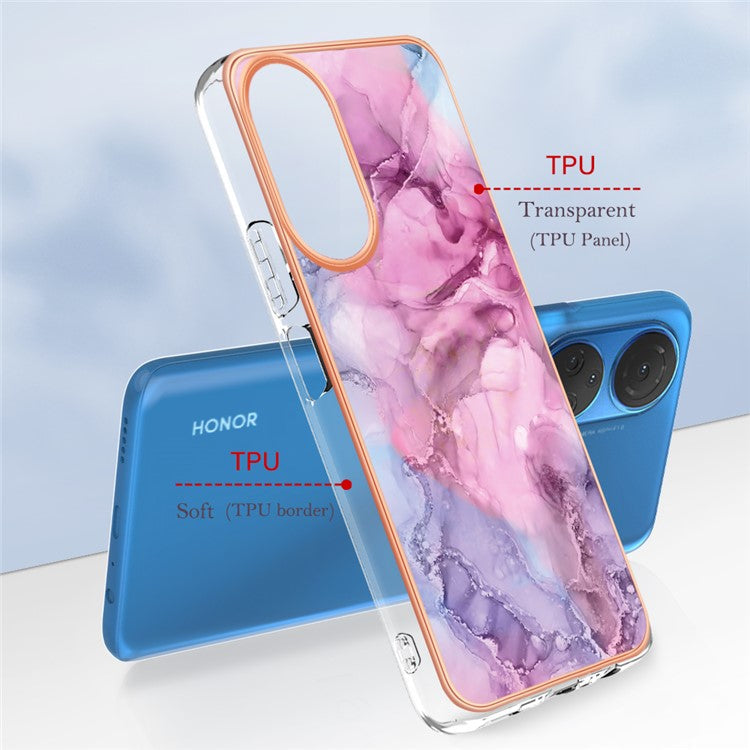 YB IMD Series-16 Style E Marble Pattern Phone Case for Honor X7 , 2.0mm Shockproof TPU IMD Electroplating Cover - Rose