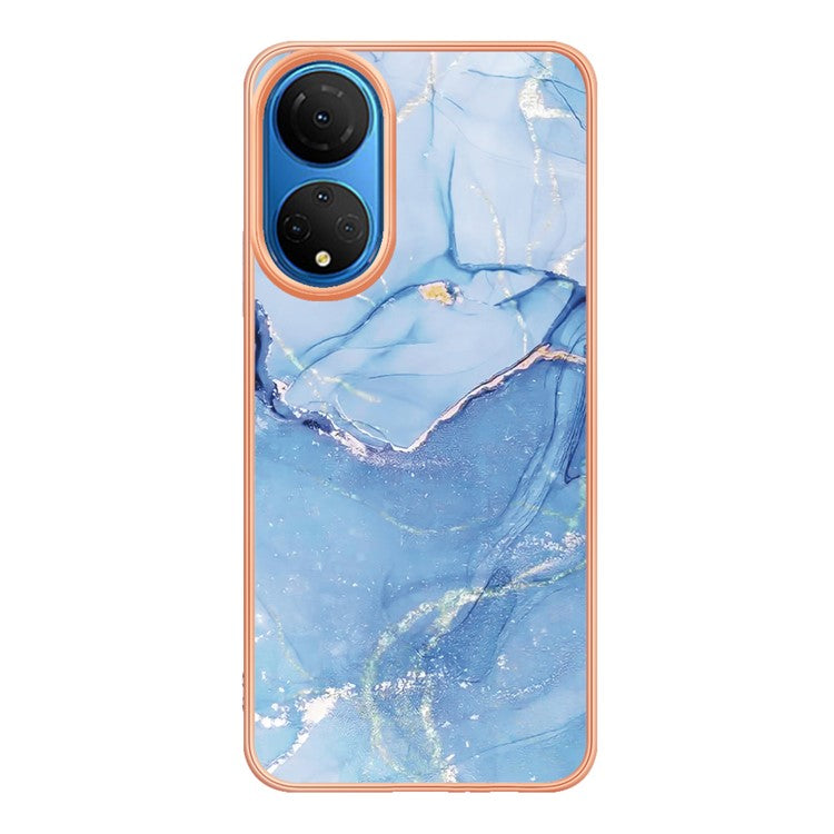 YB IMD Series-16 Style E Marble Pattern Phone Case for Honor X7 , 2.0mm Shockproof TPU IMD Electroplating Cover - Blue