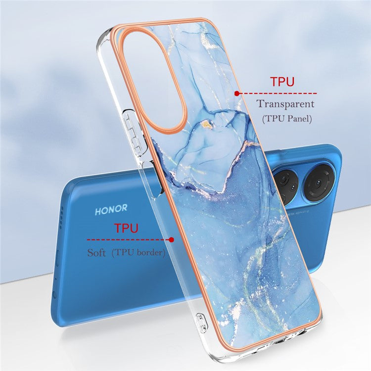 YB IMD Series-16 Style E Marble Pattern Phone Case for Honor X7 , 2.0mm Shockproof TPU IMD Electroplating Cover - Blue