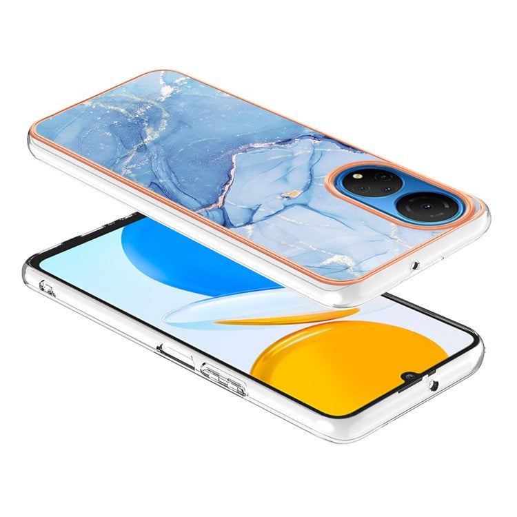 YB IMD Series-16 Style E Marble Pattern Phone Case for Honor X7 , 2.0mm Shockproof TPU IMD Electroplating Cover - Blue