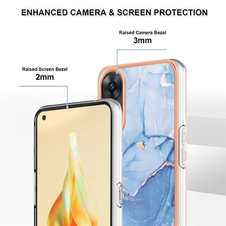 YB IMD Series-16 Style E 2.0mm TPU Phone Case for Oppo Reno8 T 4G , Electroplating IMD Marble Pattern Cover - Blue