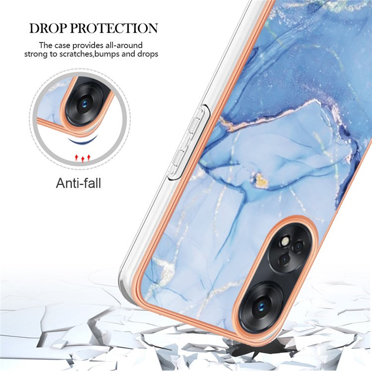 YB IMD Series-16 Style E 2.0mm TPU Phone Case for Oppo Reno8 T 4G , Electroplating IMD Marble Pattern Cover - Blue
