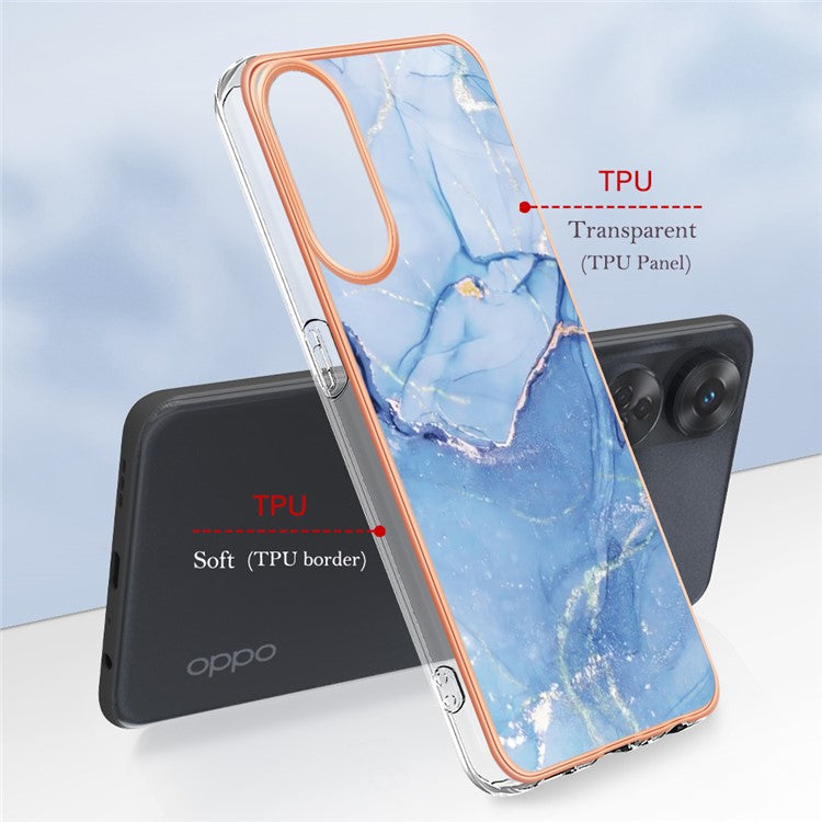 YB IMD Series-16 Style E 2.0mm TPU Phone Case for Oppo Reno8 T 4G , Electroplating IMD Marble Pattern Cover - Blue
