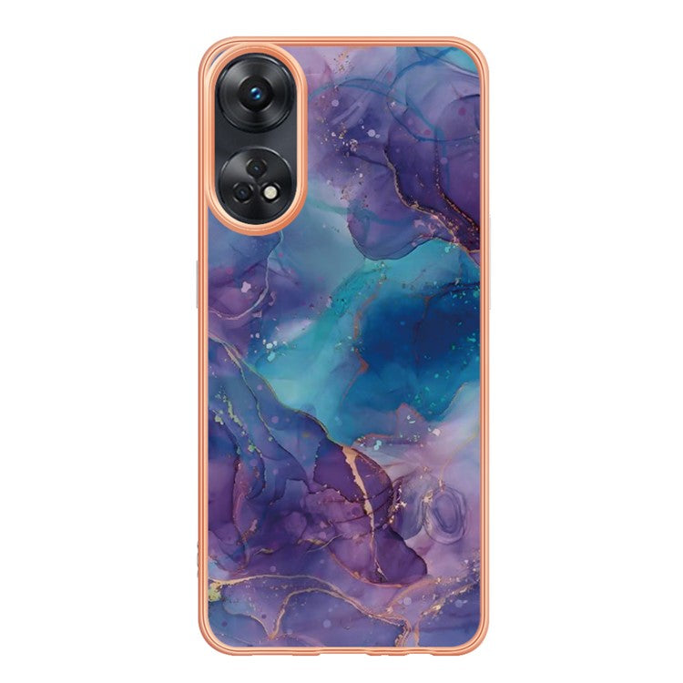 YB IMD Series-16 Style E 2.0mm TPU Phone Case for Oppo Reno8 T 4G , Electroplating IMD Marble Pattern Cover - Purple