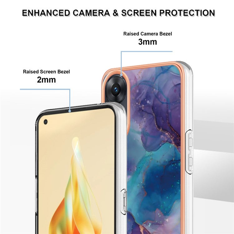 YB IMD Series-16 Style E 2.0mm TPU Phone Case for Oppo Reno8 T 4G , Electroplating IMD Marble Pattern Cover - Purple