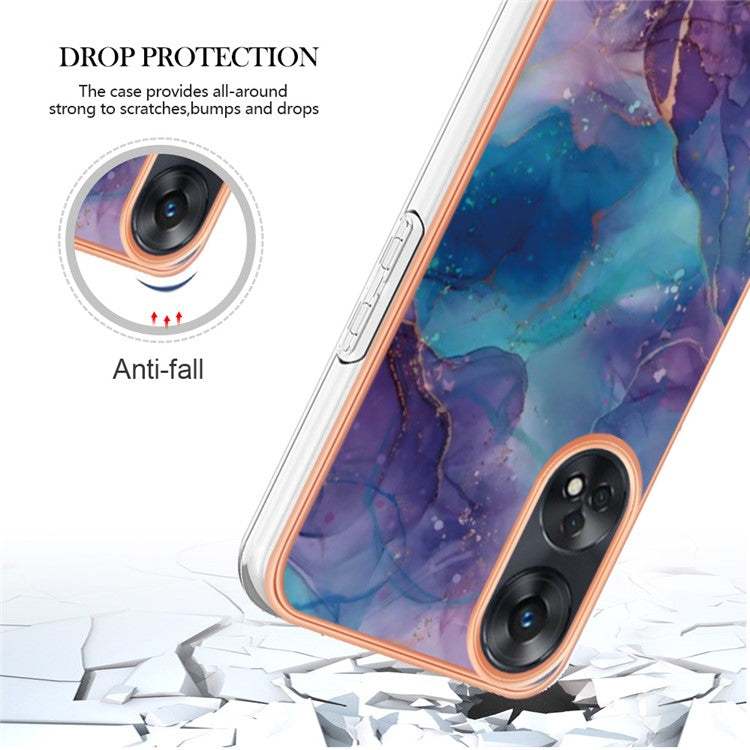 YB IMD Series-16 Style E 2.0mm TPU Phone Case for Oppo Reno8 T 4G , Electroplating IMD Marble Pattern Cover - Purple