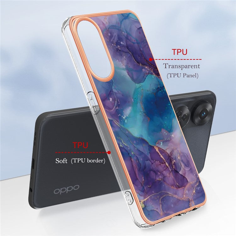 YB IMD Series-16 Style E 2.0mm TPU Phone Case for Oppo Reno8 T 4G , Electroplating IMD Marble Pattern Cover - Purple
