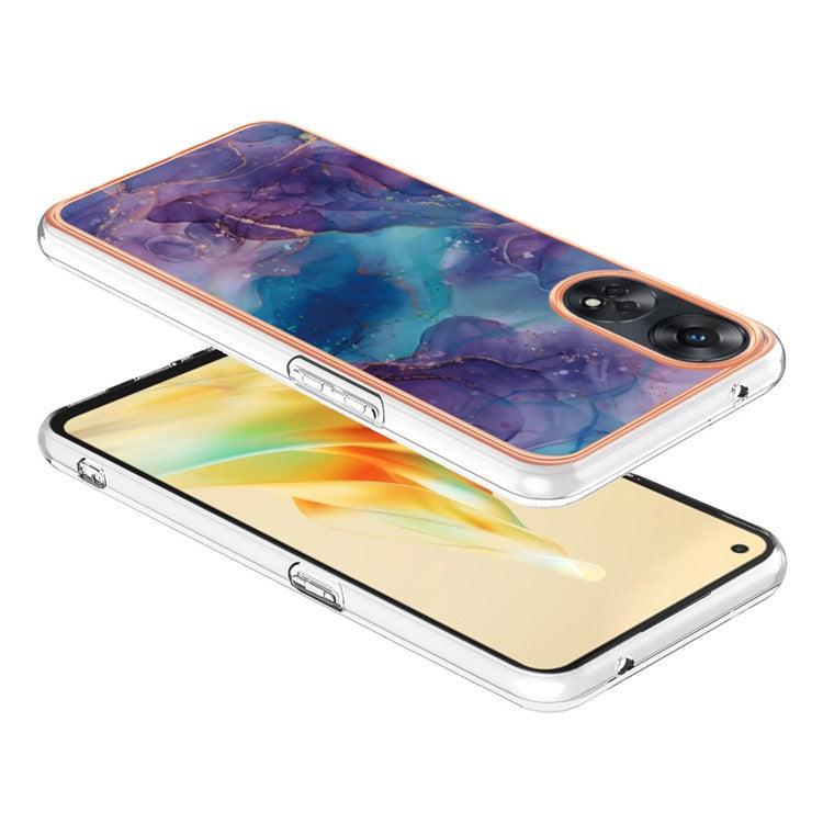 YB IMD Series-16 Style E 2.0mm TPU Phone Case for Oppo Reno8 T 4G , Electroplating IMD Marble Pattern Cover - Purple