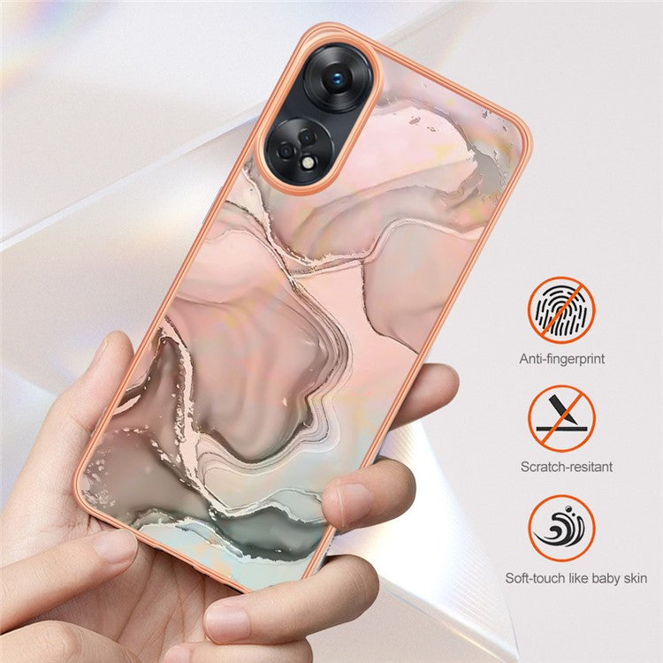 YB IMD Series-16 Style E 2.0mm TPU Phone Case for Oppo Reno8 T 4G , Electroplating IMD Marble Pattern Cover - Purple