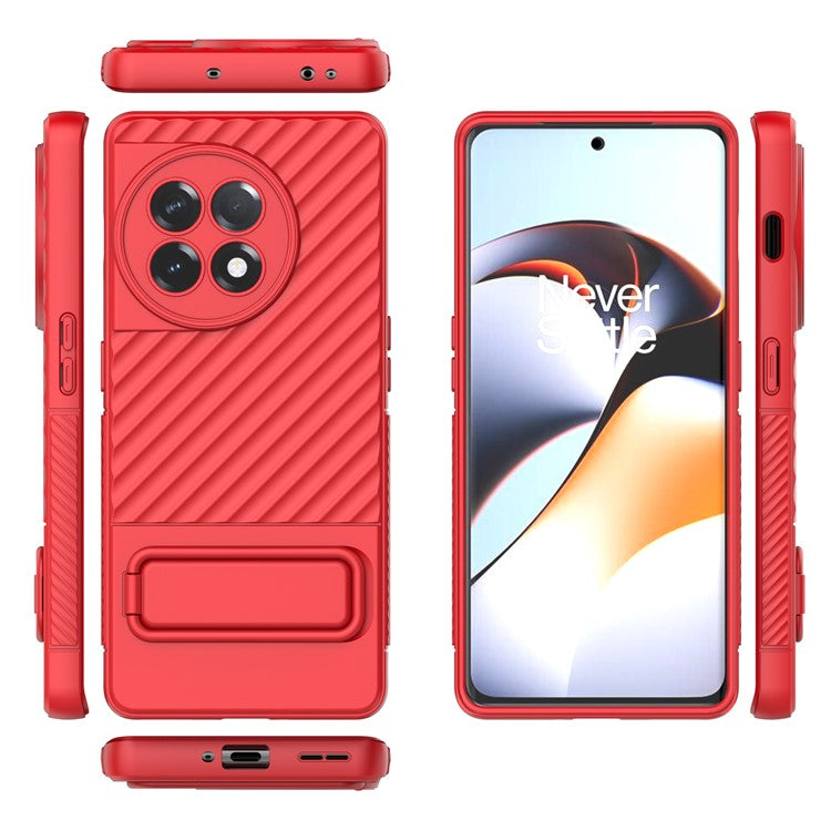 For OnePlus Ace 2 5G Rugged TPU Phone Case Kickstand Cover Anti-Drop Shockproof Phone Shell - Red