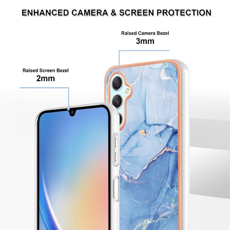 YB IMD Series-16 for Samsung Galaxy A24 4G (162.1 x 77.6 x 8.3mm) , IMD 2.0mm Electroplating Marble Pattern Phone Cover - Blue