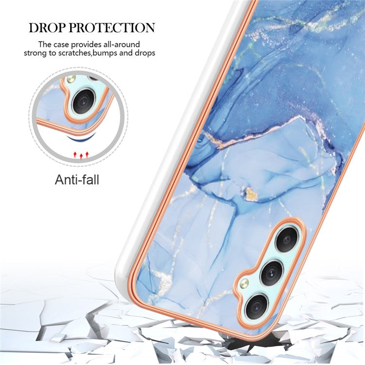 YB IMD Series-16 for Samsung Galaxy A24 4G (162.1 x 77.6 x 8.3mm) , IMD 2.0mm Electroplating Marble Pattern Phone Cover - Blue