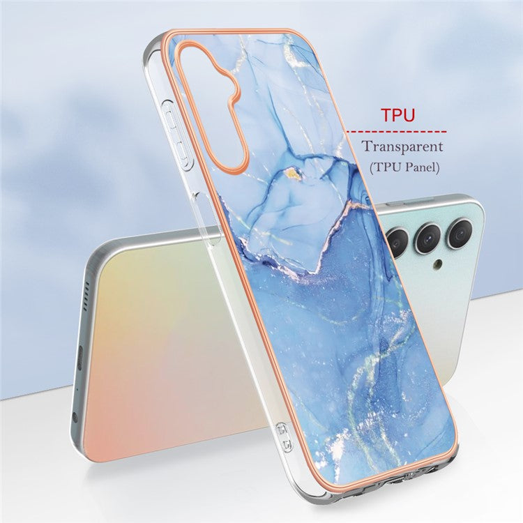 YB IMD Series-16 for Samsung Galaxy A24 4G (162.1 x 77.6 x 8.3mm) , IMD 2.0mm Electroplating Marble Pattern Phone Cover - Blue