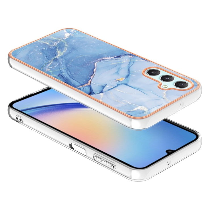 YB IMD Series-16 for Samsung Galaxy A24 4G (162.1 x 77.6 x 8.3mm) , IMD 2.0mm Electroplating Marble Pattern Phone Cover - Blue
