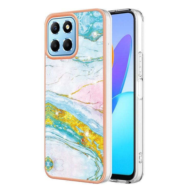 YB IMD Series-2 For Honor X8 5G Electroplating Phone Case IMD Marble Pattern TPU Back Cover - Green 004