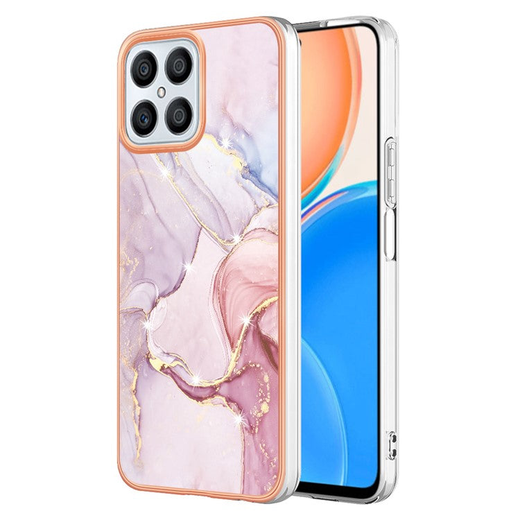 YB IMD Series-2 For Honor X8 4G Marble Pattern TPU Case Electroplated Edge IMD Phone Cover - Rose Gold 005
